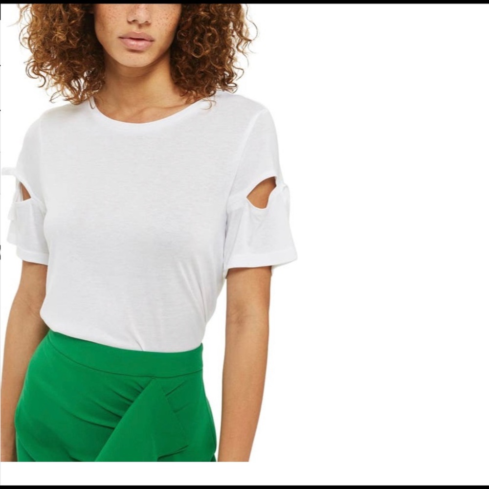 Topshop White Ribbon Sleeve Tee